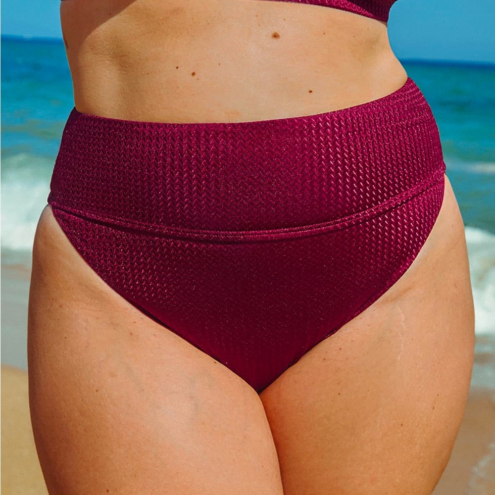 Burgundy Jacquard Plus Size Bikini Bottom